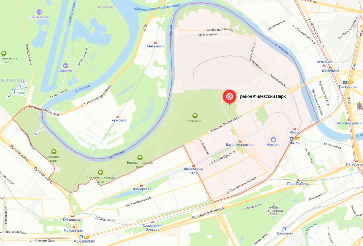 Москва, район Филёвский Парк, карта