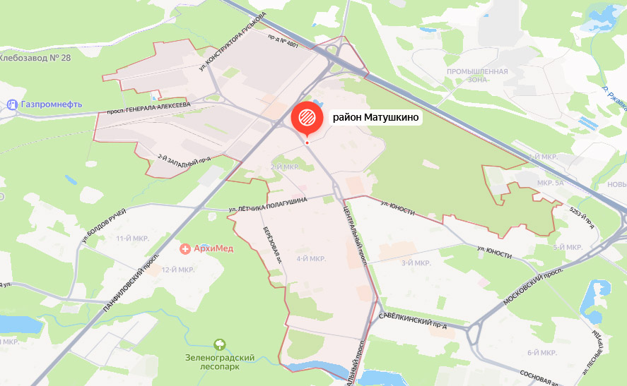 Карта района Матушкино, Зеленоград